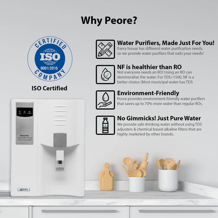 Peore Pro Plus NF+UV: Water Purifier with Less Water Wastage and Self-Service Mode (White, New)