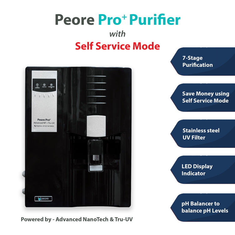 Peore Pro Plus NF+UV: Water Purifier with Less Water Wastage and Self-Service Mode (Black, New)